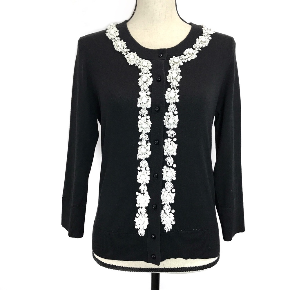 {kate spade} Black & White Embellished Cardigan, M